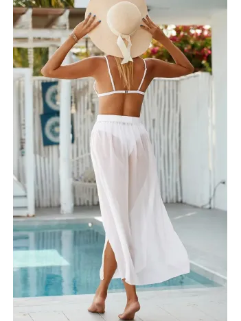 Kadın Beyaz Yırtmaçlı Tül Pareo Etek Plaj Elbisesi – Şık, Rahat Ve 4 Mevsim Kullanıma Uygun