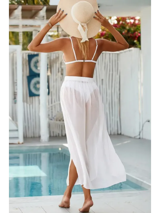 Kadın Beyaz Yırtmaçlı Tül Pareo Etek Plaj Elbisesi – Şık, Rahat Ve 4 Mevsim Kullanıma Uygun