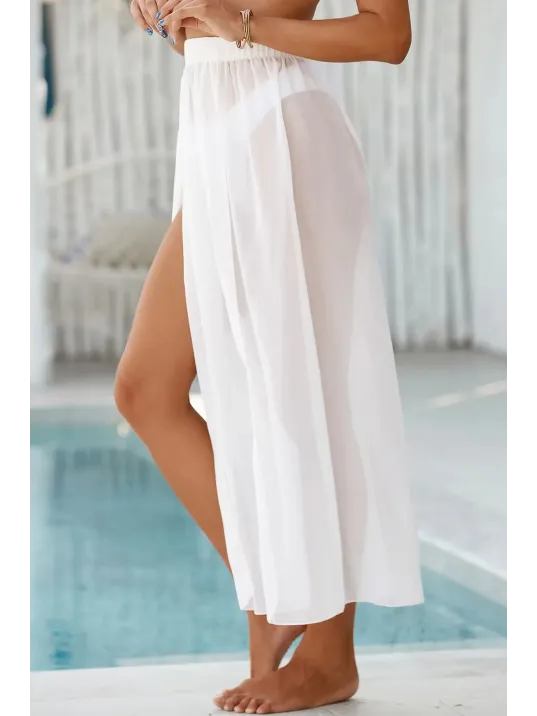 Kadın Beyaz Yırtmaçlı Tül Pareo Etek Plaj Elbisesi – Şık, Rahat Ve 4 Mevsim Kullanıma Uygun