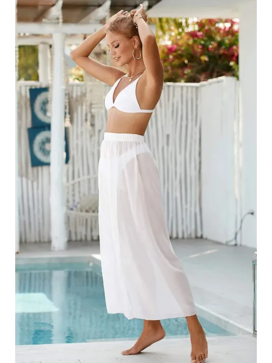 Kadın Beyaz Yırtmaçlı Tül Pareo Etek Plaj Elbisesi – Şık, Rahat Ve 4 Mevsim Kullanıma Uygun