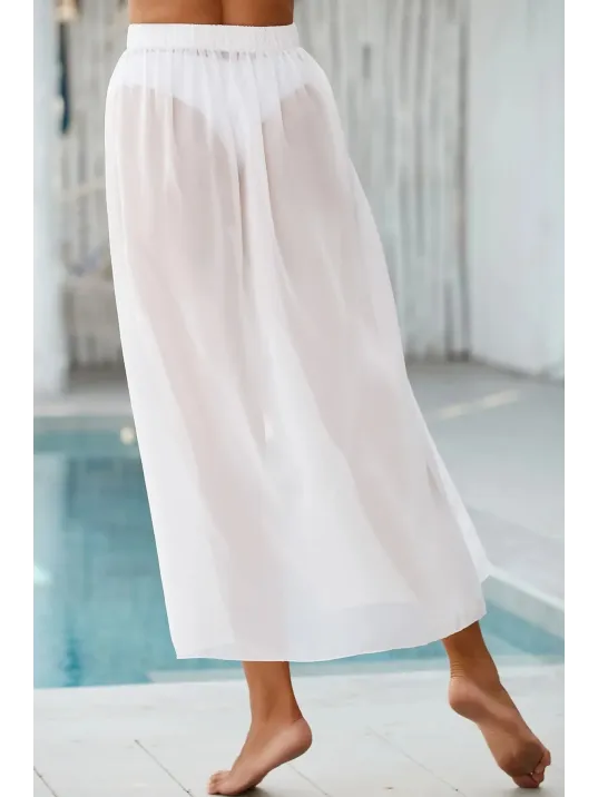 Kadın Beyaz Yırtmaçlı Tül Pareo Etek Plaj Elbisesi – Şık, Rahat Ve 4 Mevsim Kullanıma Uygun