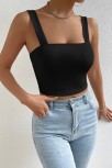 Kadın Siyah Kare Yaka Kalın Askılı Dekolteli Crop Top Bluz – Şık, Rahat Ve Kolay Kombinlenebilir Kadın Siyah Kare Yaka Kalın Askılı Dekolteli Crop Top Bluz – Şık, Rahat Ve Kolay Kombinlenebilir