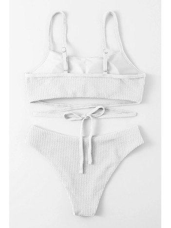 Kadın Beyaz Çapraz Bağlama Detaylı Yüksek Bel Bikini Takımı – Modern, Konforlu Ve Günlük Kombinlere Uygun