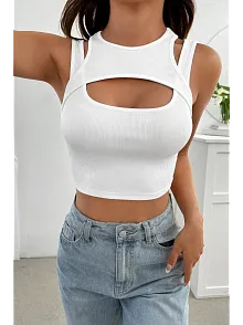 Kadın Beyaz Kalın Askılı Cut Out Dekolteli Crop Top Bluz – Şık, Rahat Ve Kolay Kombinlenebilir