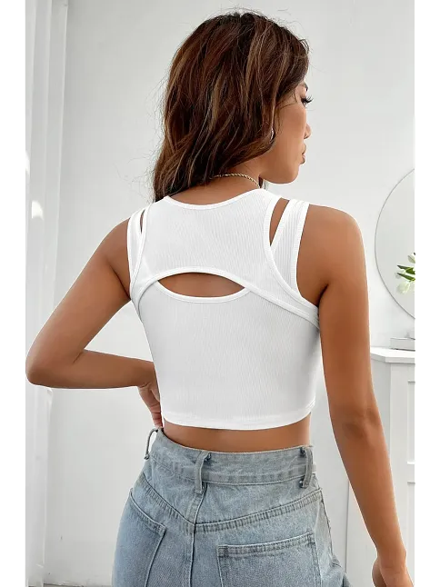 Kadın Beyaz Kalın Askılı Cut Out Dekolteli Crop Top Bluz – Şık, Rahat Ve Kolay Kombinlenebilir