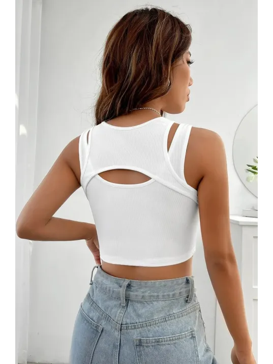 Kadın Beyaz Kalın Askılı Cut Out Dekolteli Crop Top Bluz – Şık, Rahat Ve Kolay Kombinlenebilir