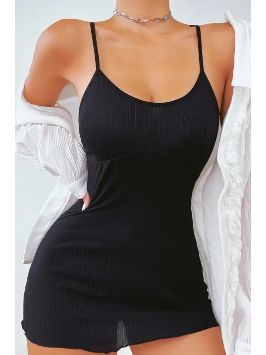 Kadın Siyah Kaşkorse Ince Askılı Şık Gecelik – Modern Ve Şık Tasarım
