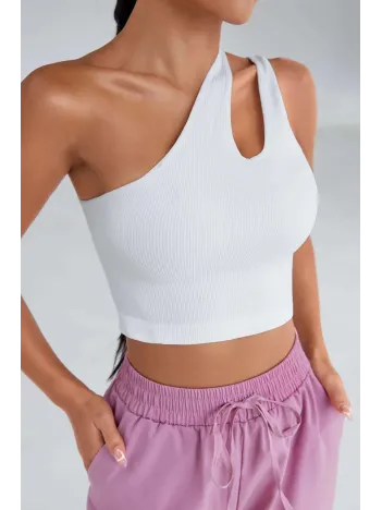 Kadın Beyaz Tek Omuz Cut Out Detaylı Crop Top Bluz – Şık, Rahat Ve Kolay Kombinlenebilir