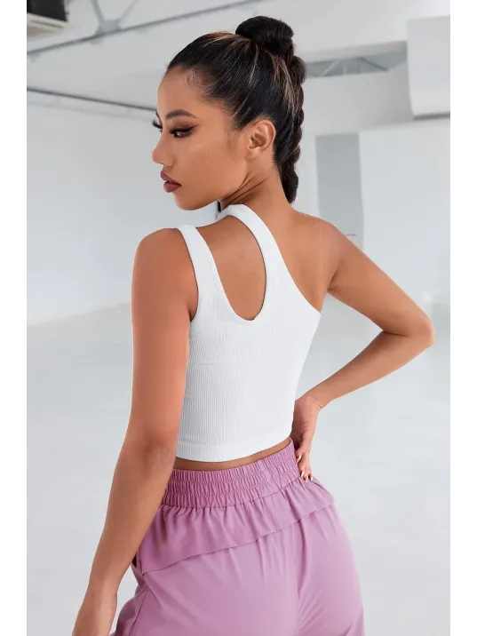 Kadın Beyaz Tek Omuz Cut Out Detaylı Crop Top Bluz – Şık, Rahat Ve Kolay Kombinlenebilir