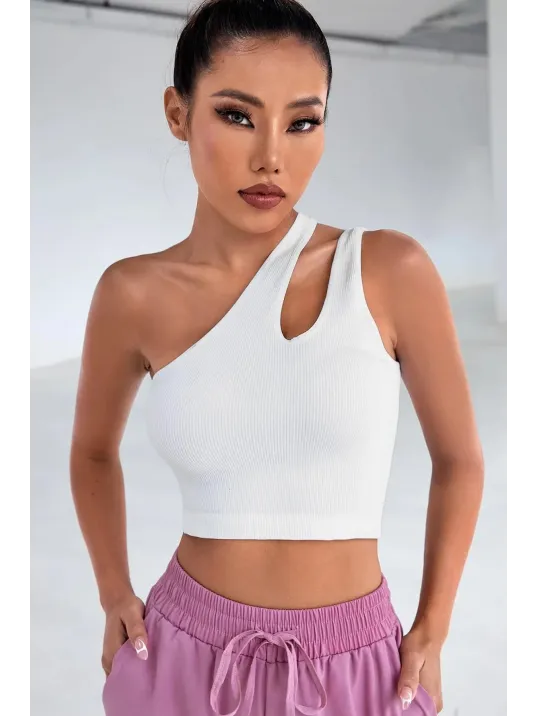 Kadın Beyaz Tek Omuz Cut Out Detaylı Crop Top Bluz – Şık, Rahat Ve Kolay Kombinlenebilir