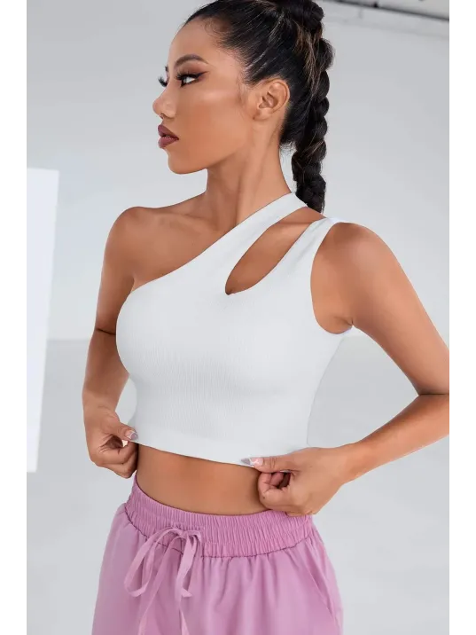 Kadın Beyaz Tek Omuz Cut Out Detaylı Crop Top Bluz – Şık, Rahat Ve Kolay Kombinlenebilir