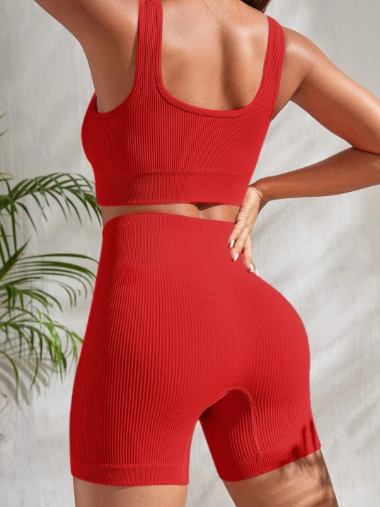 Kadın Kırmızı Şortlu Yüksek Bel Gecelik Takımı