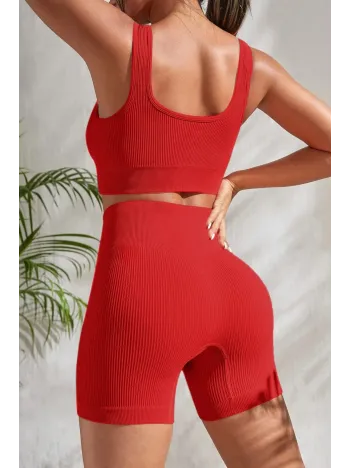 Kadın Kırmızı Şortlu Yüksek Bel Gecelik Takımı
