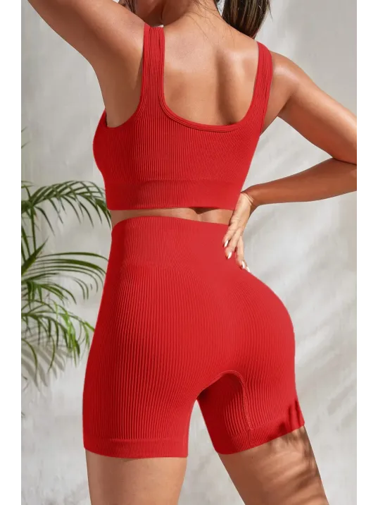 Kadın Kırmızı Şortlu Yüksek Bel Gecelik Takımı