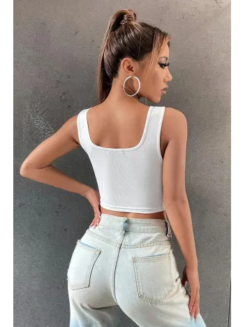 Kadın Beyaz Göbek Dekolteli Crop Top Bluz – Şık, Rahat Ve Kolay Kombinlenebilir