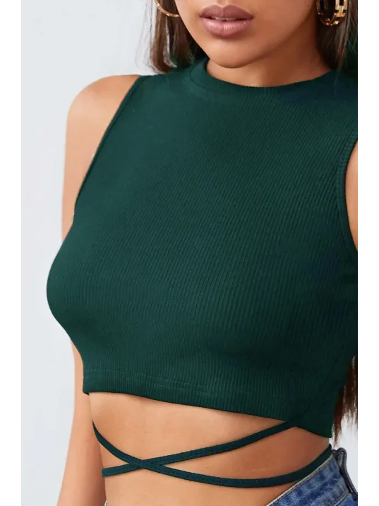 Kadın Yeşil Çapraz Bağlamalı Crop Top Büstiyer – Modern Ve Şık Tasarım