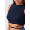 Kadın Lacivert Çapraz Bağlamalı Crop Top Büstiyer – Modern ve Şık Tasarım