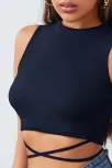 Kadın Lacivert Çapraz Bağlamalı Crop Top Büstiyer – Modern Ve Şık Tasarım