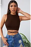 Kadın Kahverengi Çapraz Bağlamalı Crop Top Büstiyer – Modern Ve Şık Tasarım