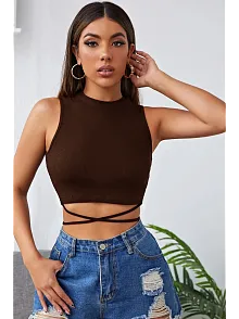 Kadın Kahverengi Çapraz Bağlamalı Crop Top Büstiyer – Modern Ve Şık Tasarım