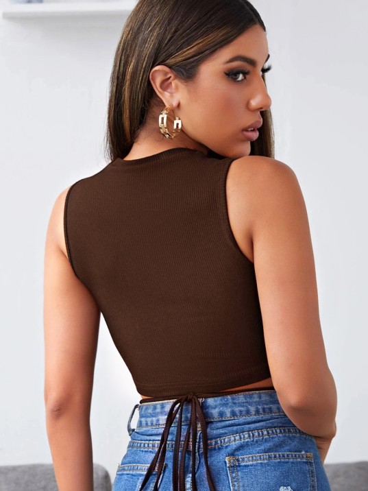 Kadın Kahverengi Çapraz Bağlamalı Crop Top Büstiyer – Modern Ve Şık Tasarım
