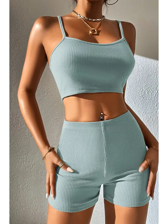 Kadın Açık Mavi Şortlu Kaşkorse Gecelik Takım – Modern, Konforlu Ve Günlük Kombinlere Uygun
