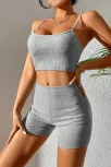 Kadın Gri Melanj Şortlu Kaşkorse Gecelik Takım – Modern, Konforlu Ve Günlük Kombinlere Uygun