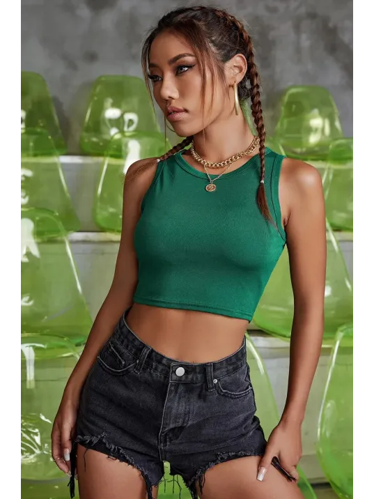 Kadın Yeşil Kare Yaka Crop Top Bluz – Şık, Rahat Ve Kolay Kombinlenebilir