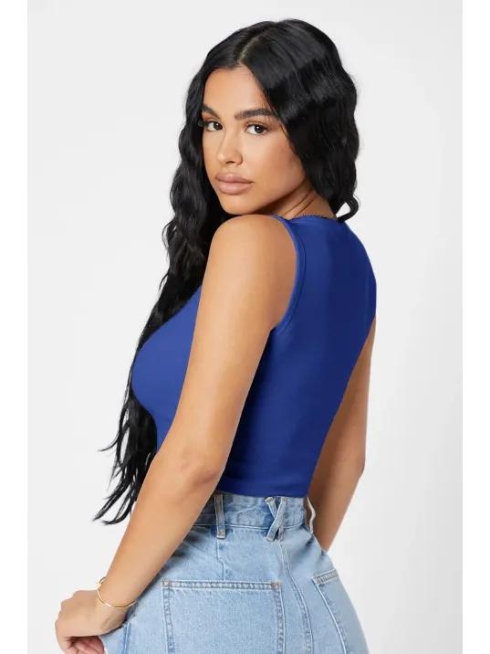 Kadın Lacivert Kare Yaka Crop Top Bluz – Şık, Rahat Ve Kolay Kombinlenebilir