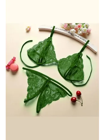 Kadın Yeşil Dantelli Sütyen Külot Takımı – Modern, Konforlu Ve Günlük Kombinlere Uygun