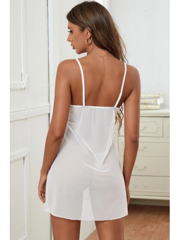 Kadın Beyaz V Yaka Dantel Detaylı Tül Gecelik – Modern Ve Şık Tasarım