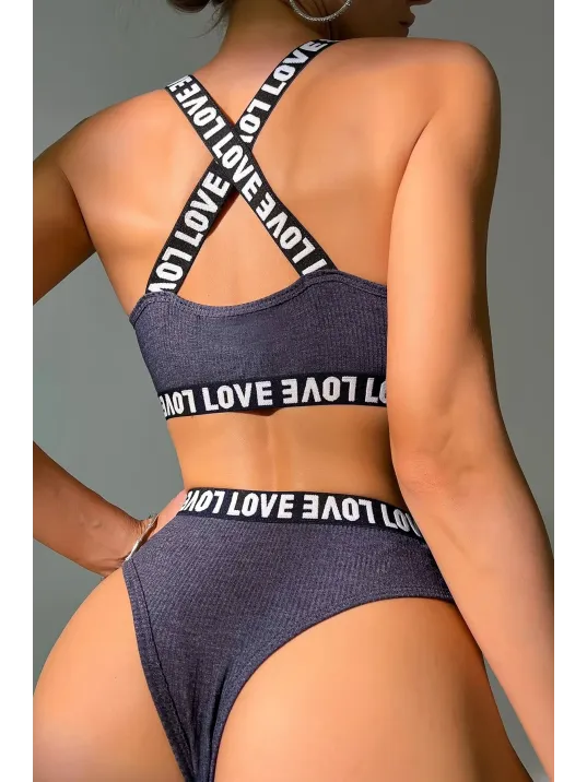 Kadın Lacivert Çapraz Sırt Ve Love Yazı Detaylı Iç Çamaşır Takımi