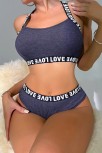 Kadın Lacivert Çapraz Sırt Ve Love Yazı Detaylı Iç Çamaşır Takımi