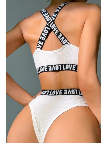Kadın Beyaz Çapraz Sırt Ve Love Yazı Detaylı Iç Çamaşır Takımı – Modern, Konforlu