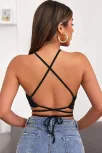 Kadın Siyah Sırtı Açık Boyundan Çapraz Bağlamalı Crop Top Bluz – Şık, Rahat Ve Kolay Kombinlenebilir