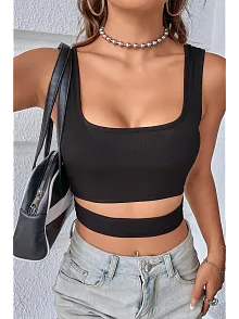 Kadın Siyah Göbek Dekolteli Crop Top Bluz – Şık, Rahat Ve Kolay Kombinlenebilir