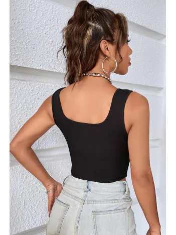Kadın Siyah Göbek Dekolteli Crop Top Bluz – Şık, Rahat Ve Kolay Kombinlenebilir