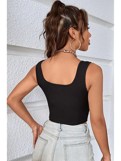 Kadın Siyah Göbek Dekolteli Crop Top Bluz – Şık, Rahat Ve Kolay Kombinlenebilir