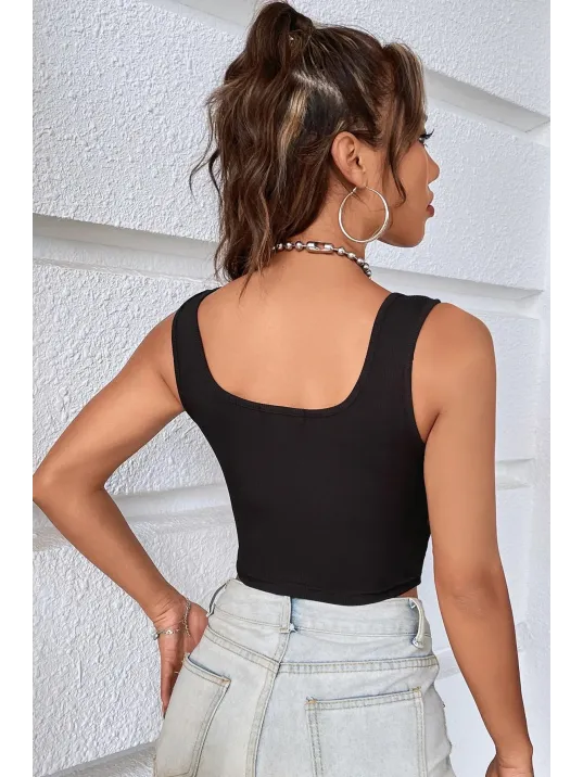 Kadın Siyah Göbek Dekolteli Crop Top Bluz – Şık, Rahat Ve Kolay Kombinlenebilir