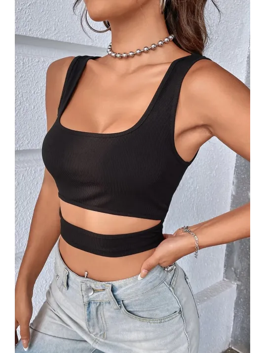 Kadın Siyah Göbek Dekolteli Crop Top Bluz – Şık, Rahat Ve Kolay Kombinlenebilir