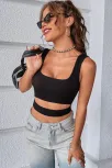 Kadın Siyah Göbek Dekolteli Crop Top Bluz – Şık, Rahat Ve Kolay Kombinlenebilir