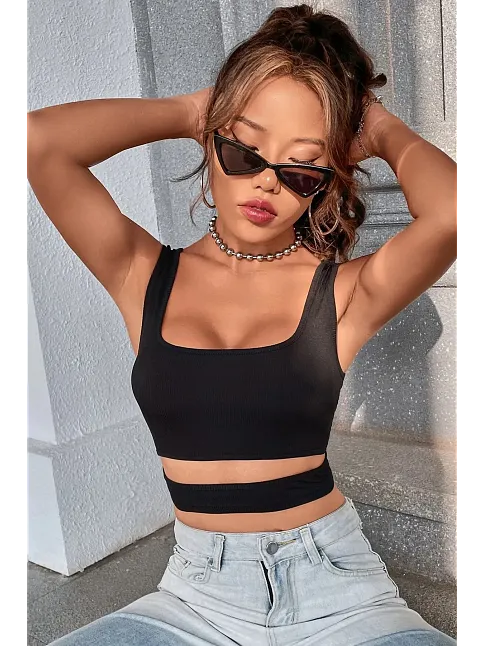 Kadın Siyah Göbek Dekolteli Crop Top Bluz – Şık, Rahat Ve Kolay Kombinlenebilir