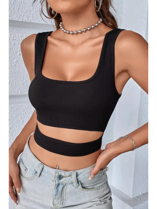 Kadın Siyah Göbek Dekolteli Crop Top Bluz – Şık, Rahat Ve Kolay Kombinlenebilir