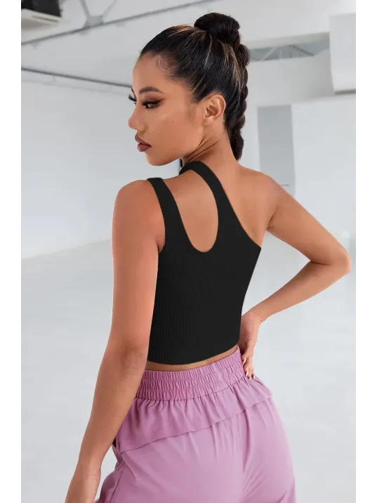 Kadın Siyah Tek Omuz Cut Out Detaylı Crop Top Bluz – Şık, Rahat Ve Kolay Kombinlenebilir