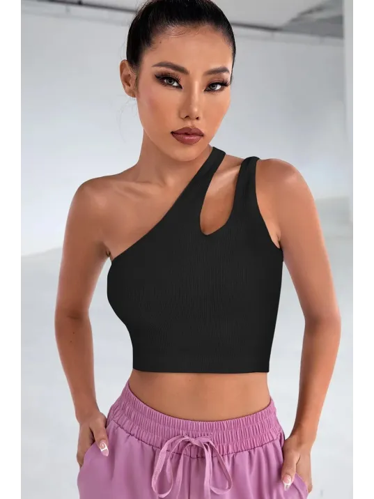 Kadın Siyah Tek Omuz Cut Out Detaylı Crop Top Bluz – Şık, Rahat Ve Kolay Kombinlenebilir