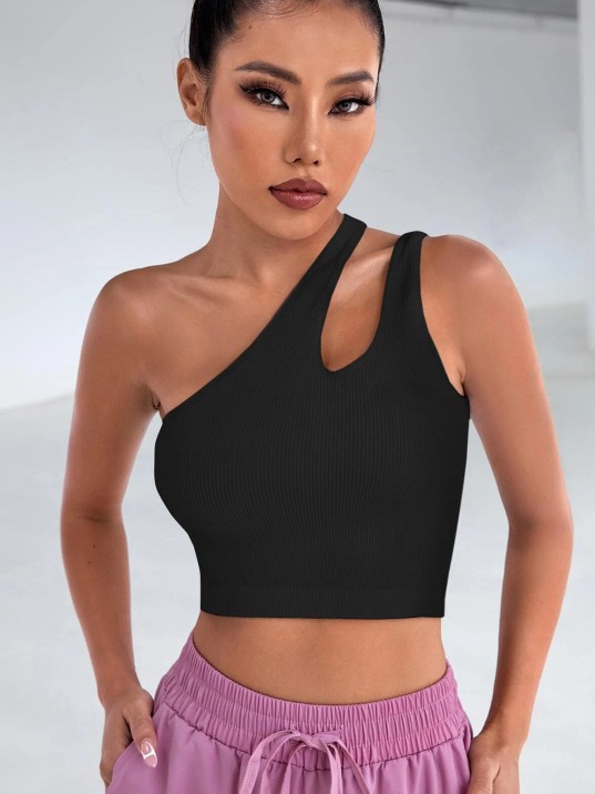 Kadın Siyah Tek Omuz Cut Out Detaylı Crop Top Bluz – Şık, Rahat ve Kolay Kombinlenebilir
