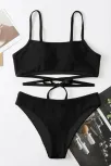Kadın Siyah Çapraz Bağlama Detaylı Yüksek Bel Bikini Takımı – Modern, Konforlu Ve Günlük Kombinlere Uygun
