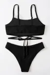 Kadın Siyah Çapraz Bağlama Detaylı Yüksek Bel Bikini Takımı – Modern, Konforlu Ve Günlük Kombinlere Uygun