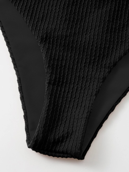 Kadın Siyah Çapraz Bağlama Detaylı Yüksek Bel Bikini Takımı – Modern, Konforlu Ve Günlük Kombinlere Uygun