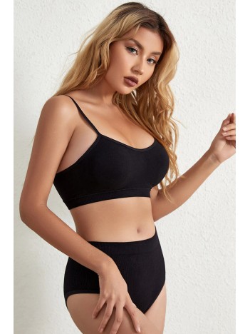 Kadın Siyah Kaşkorse Yüksek Bel Kapsız Sütyen Külot Takım – Modern, Konforlu Ve Günlük Kombinlere Uygun